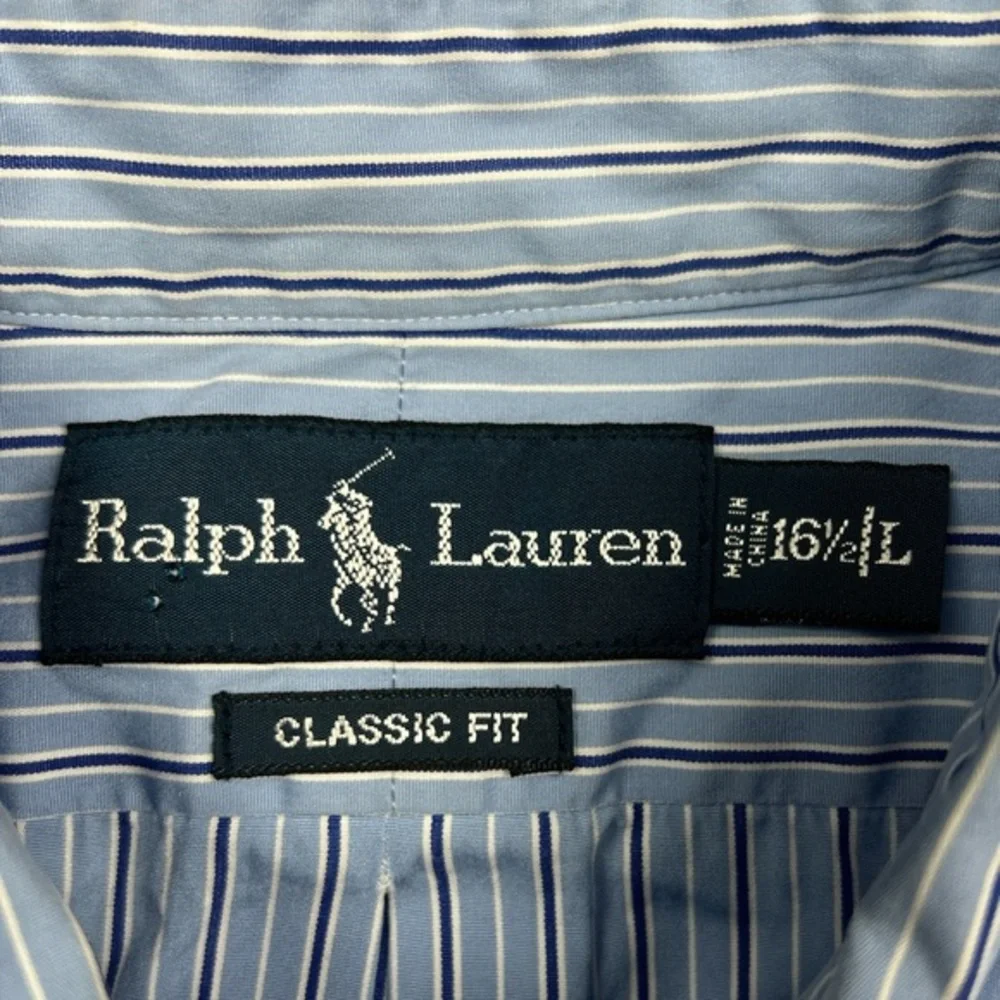 Ralph Lauren Button‎ Down Shirt Mens Large 16.5 Classic Fit Blue Stripes